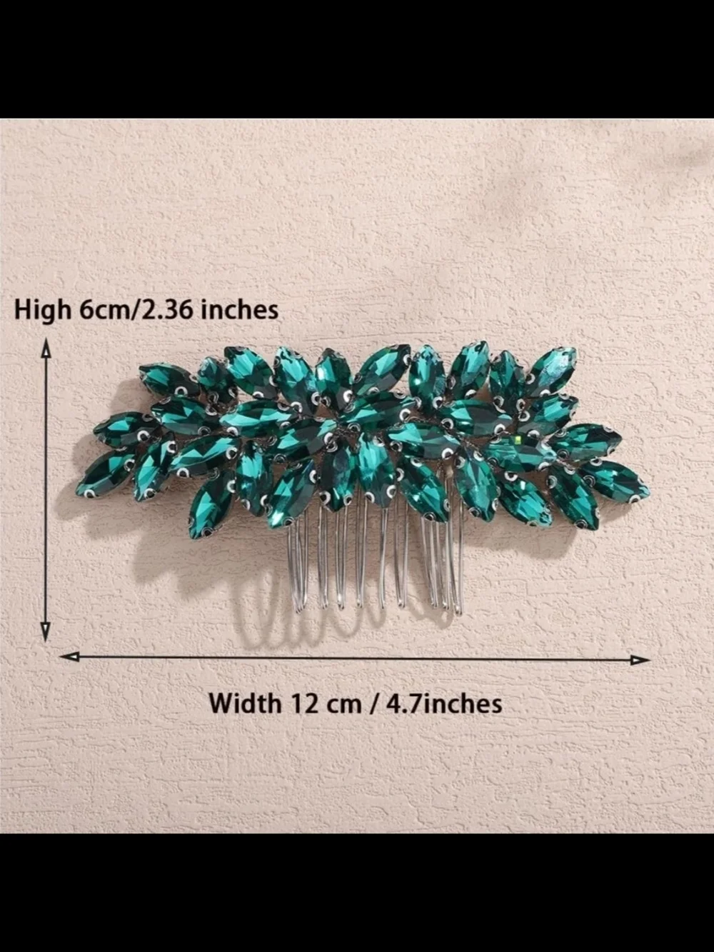 💄 Emerald Green Crystal Leaf Hair Comb